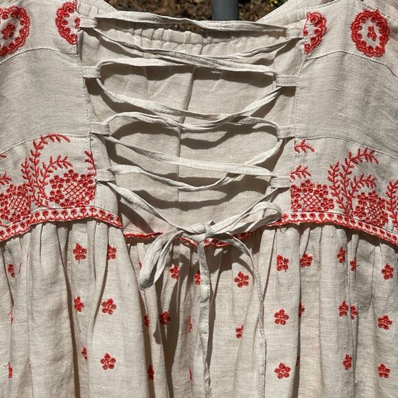 ANTHROPOLOGIE LITHE Women’s Linen Boho Embroidered babydoll tank - Picture 6 of 6